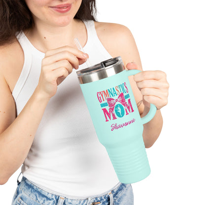 Gymnastics Mom 40oz Insulated Travel Mug — Personalized (Gymnast Name) Tumbler with Straw