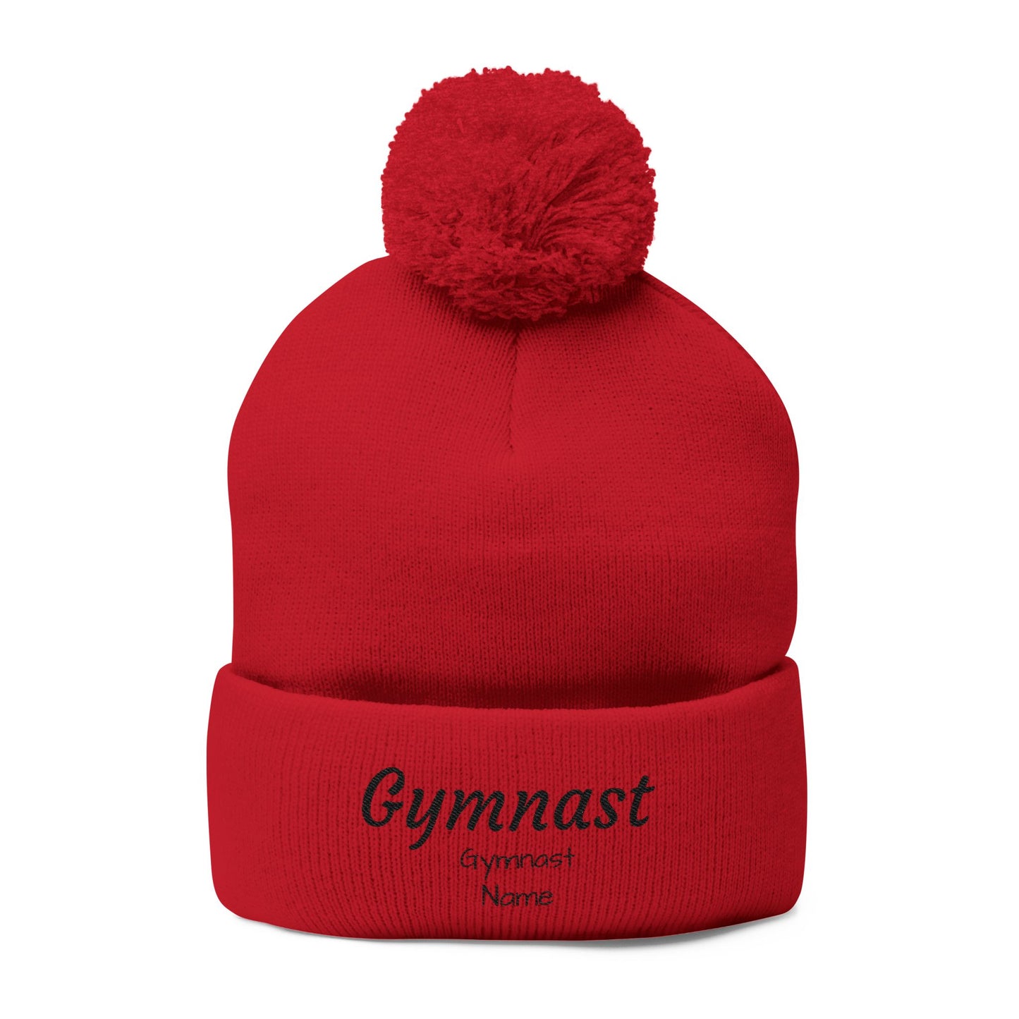 Gymnast Embroidered (Personalized) Pom-Pom Knit Beanie – Warm Cuffed Winter Hat for Gymnasts & Fans