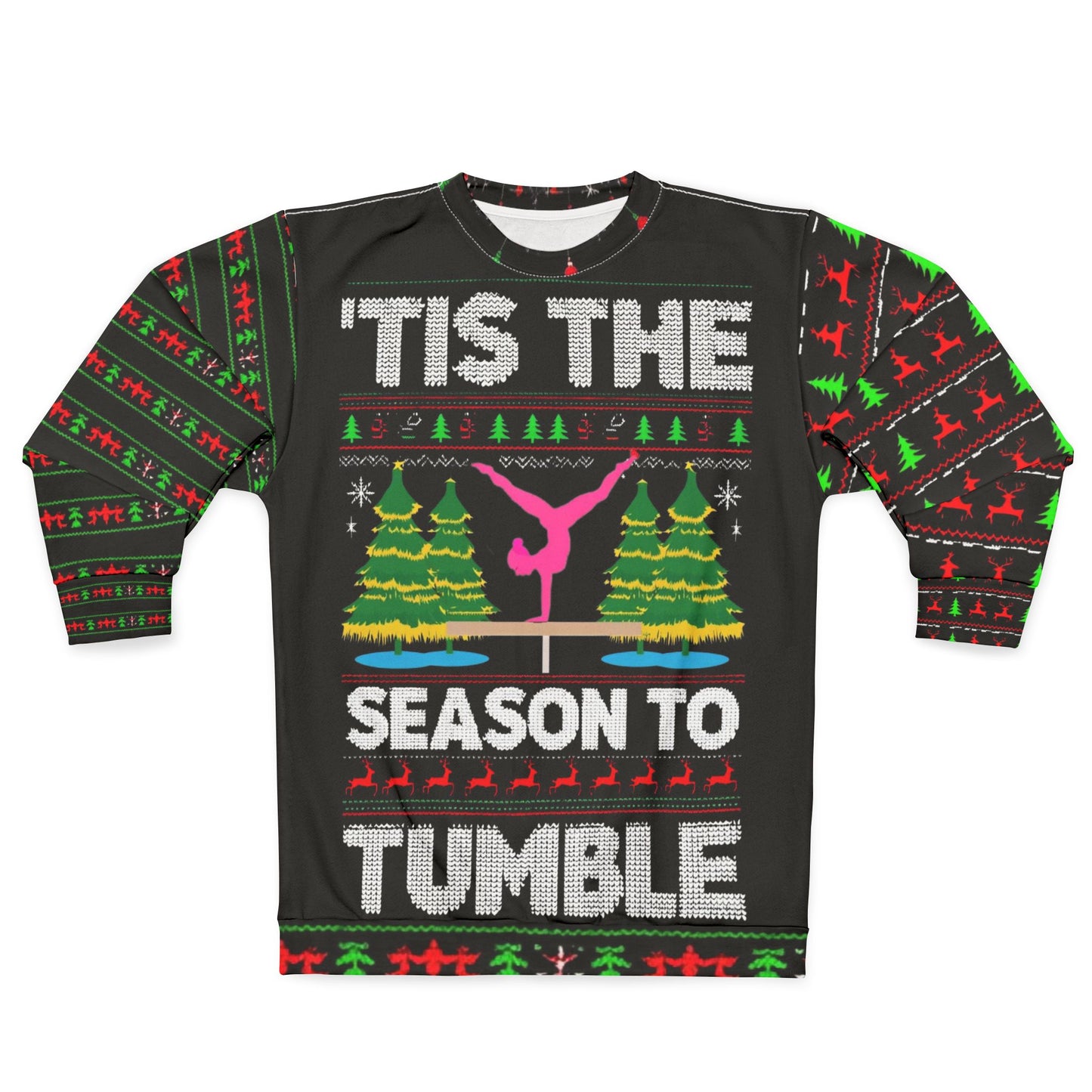 Season To Tumble Ugly Christmas Sweater Unisex Sweatshirt, Holiday Gift, Ugly Sweater Festive Apparel, Gymnastics Theme, Cozy Christmas Wear
