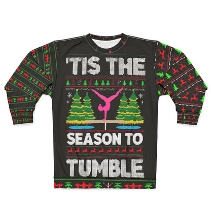 Season To Tumble Ugly Christmas Sweater Unisex Sweatshirt, Holiday Gift, Ugly Sweater Festive Apparel, Gymnastics Theme, Cozy Christmas Wear