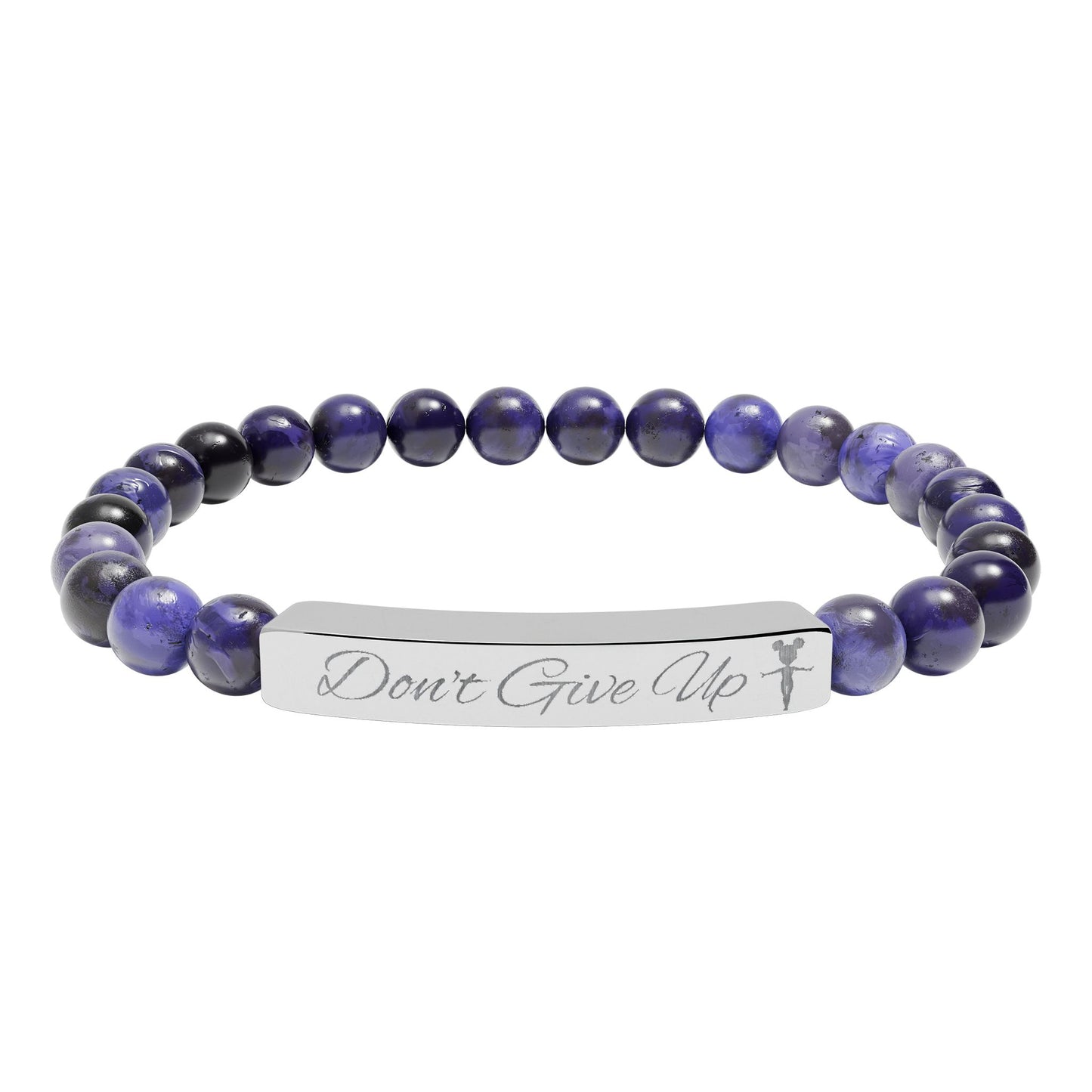 “Don’t Give Up” Gymnast Natural Stone Stretch Bar Bracelet (Engraving)