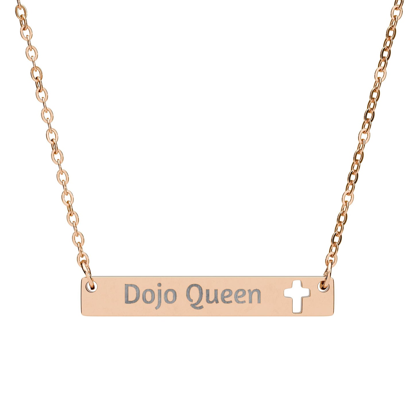 Dojo Queen Engraved Cutout Cross Bar Necklace — 'Karate Girl' Personalized Pendant