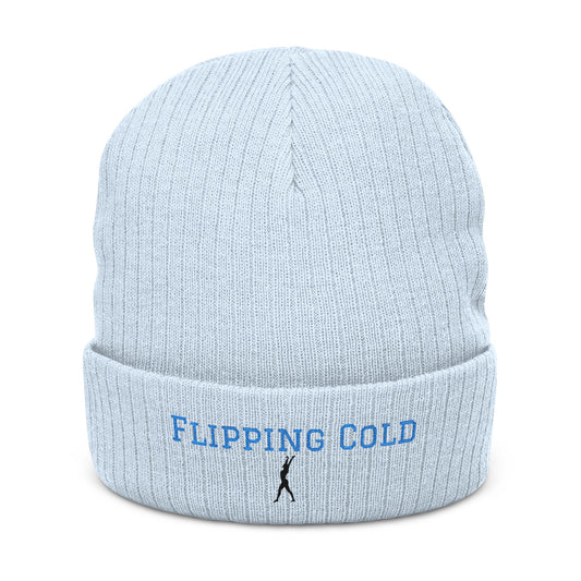 Flipping Cold Embroidered Gymnasts Beanie — Ribbed Knit Winter Hat