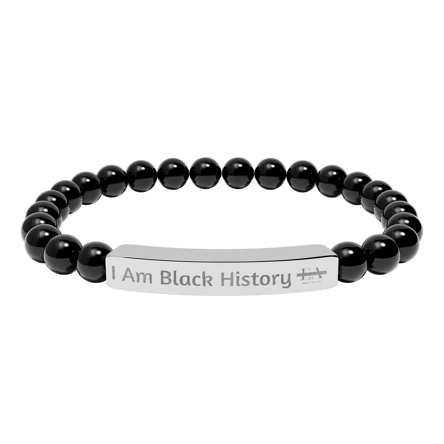 Natural Stone Stretch Bracelet — Engraved "I Am Black History" Bar