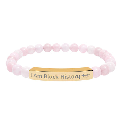 Natural Stone Stretch Bracelet — Engraved "I Am Black History" Bar