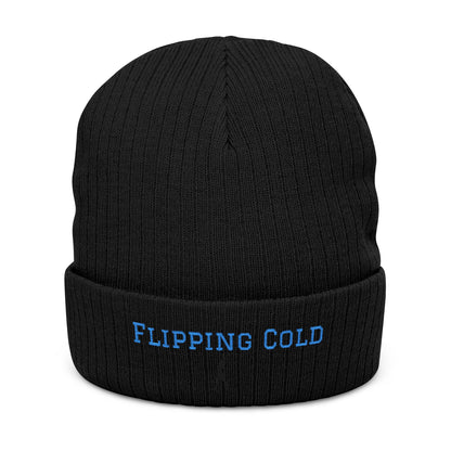 Flipping Cold Embroidered Gymnasts Beanie — Ribbed Knit Winter Hat