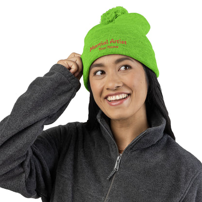 Embroidered 'Martial Artist' Pom-Pom Knit Cap — Custom Name Beanie