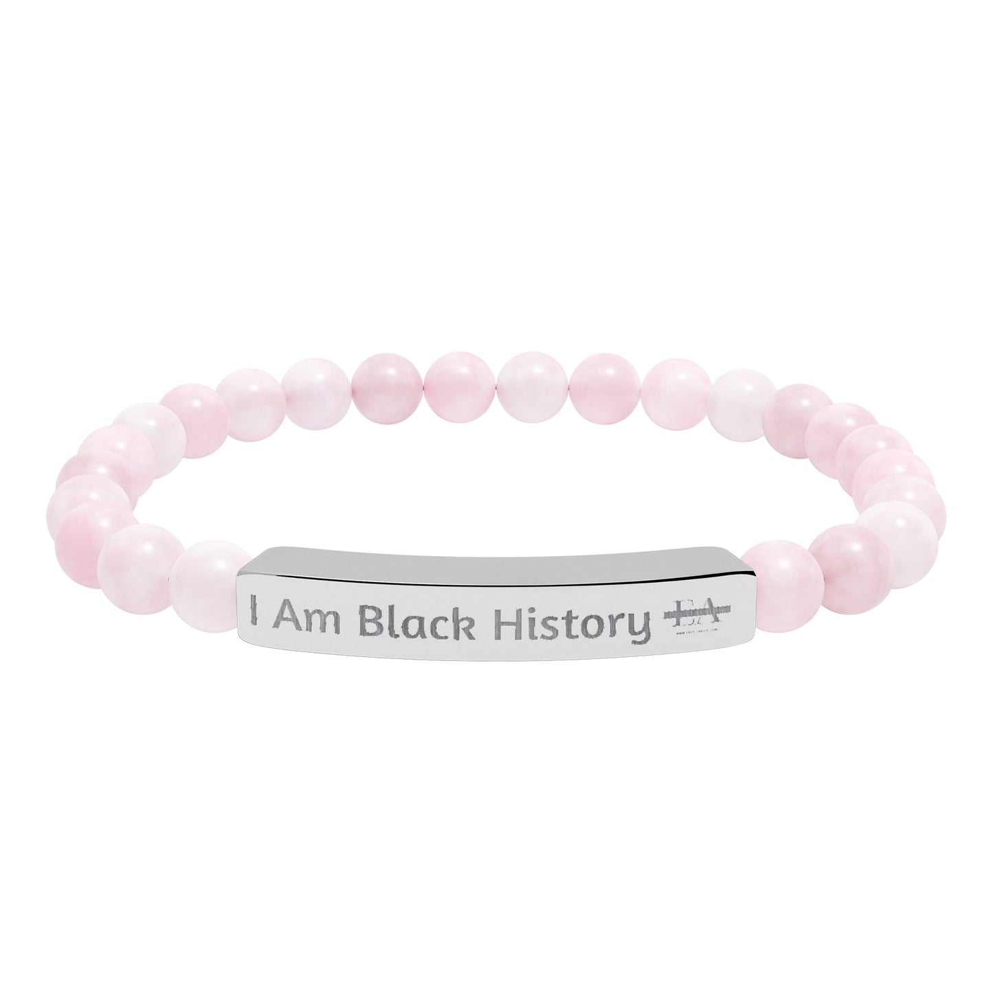 Natural Stone Stretch Bracelet — Engraved "I Am Black History" Bar