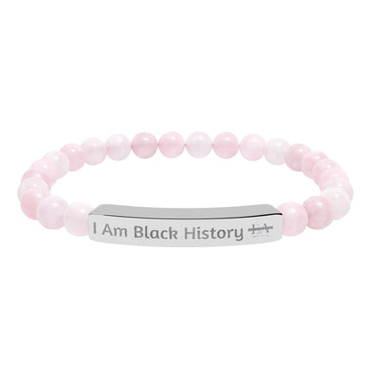 Natural Stone Stretch Bracelet — Engraved "I Am Black History" Bar
