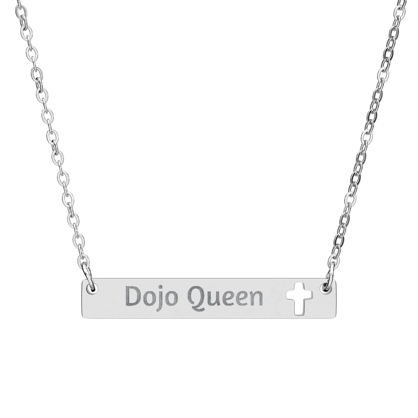 Dojo Queen Engraved Cutout Cross Bar Necklace — 'Karate Girl' Personalized Pendant