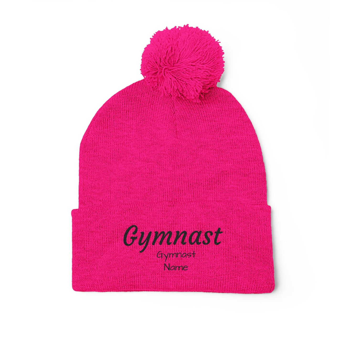 Gymnast Embroidered (Personalized) Pom-Pom Knit Beanie – Warm Cuffed Winter Hat for Gymnasts & Fans
